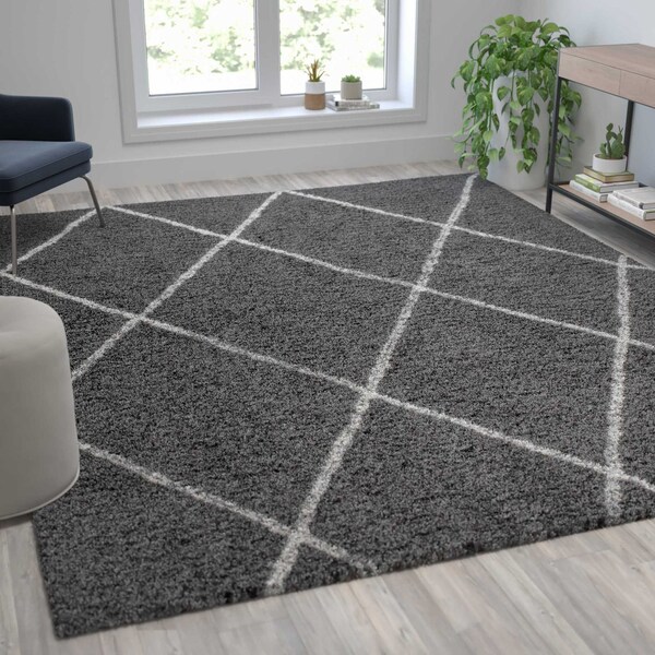 Flash Furniture Shag Style Diamond Trellis Area Rug - 8' x 10' - Charcoal/Ivory Polyester (PET) RC-KJ-181070-01-810-GR-IV-GG - main